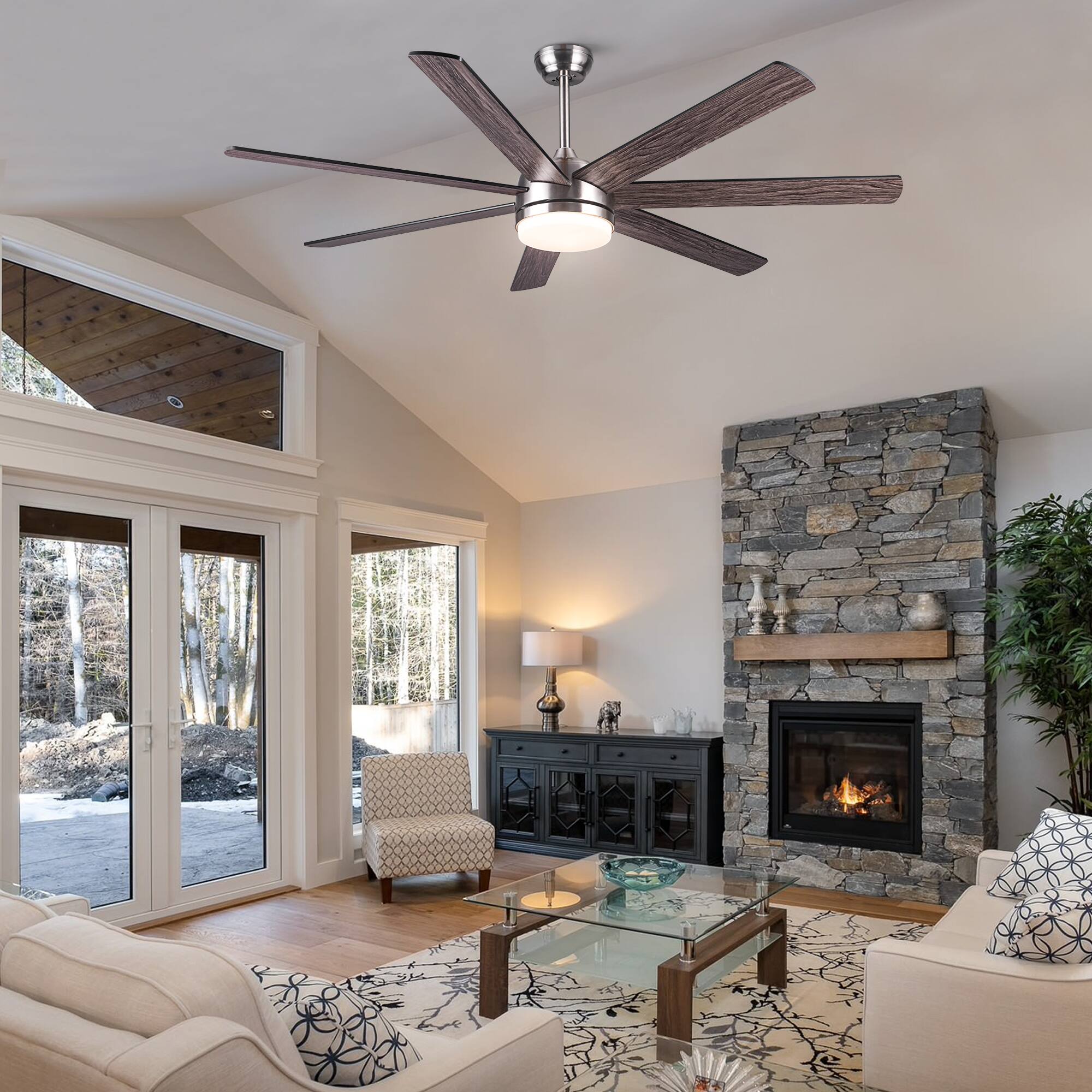 Left. APRILSOUL - 62 in Integrated LED Brushed Nickel Plywood Smart Ceiling Fan Remote - Brushed Nickel.