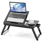 Costway - Adjustable Bamboo Laptop Desk with Tilting Top and Drawer - Brown