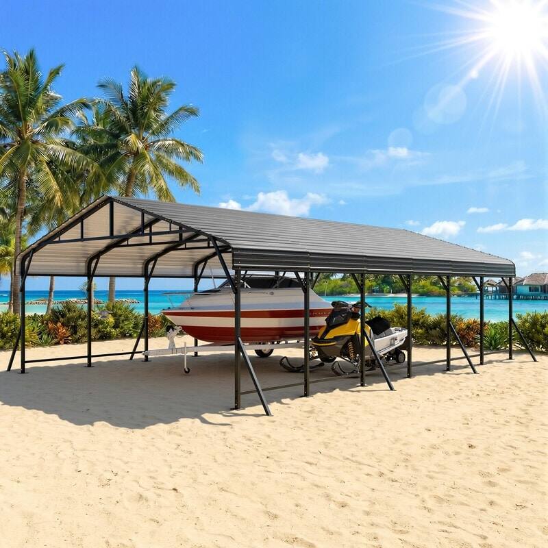 Alt View 4. U-HOMY - Outdoor Carport with Galvanized Steel Roof – All-Weather Shelter for Cars, Boats & Tractors - 20'x30'.