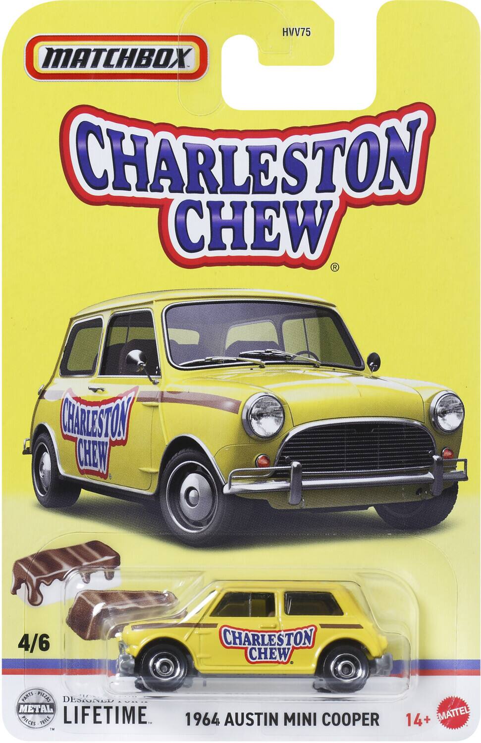 MATCHBOX  
CHARLESTON CHEW  
4/6  
CHARLESTON CHEW PARTS PIECES  
DESIGNED METAL PIECES  
LIFETIME  
1964 AUSTIN MINI COOPER  
14+  
MATTEL  
HVV75