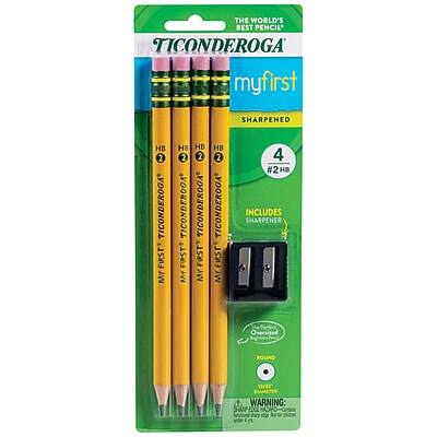 THE WORLD'S BEST PENCIL  
TICONDEROGA  
myfirst  
SHARPENED  
HB  
#2 HB  
4  
INCLUDES SHARPENER  
Oversized BOUND  
WARNING: CHOKING HAZARD - Small parts. Not for children under 3 years.