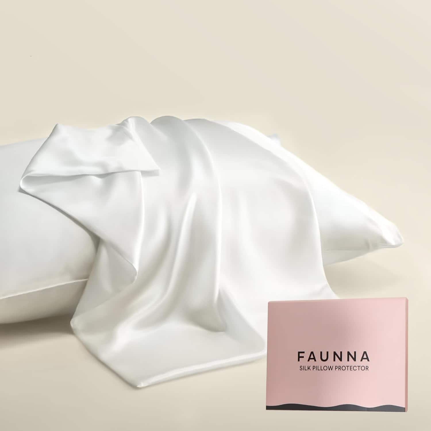 FAUNNA - Luxury 100% Pure Mulberry Silk Pillowcase - 22 Momme 6A Grade, Standard Size 20x26, 1 Piece, Oeko-TEX Certified - White