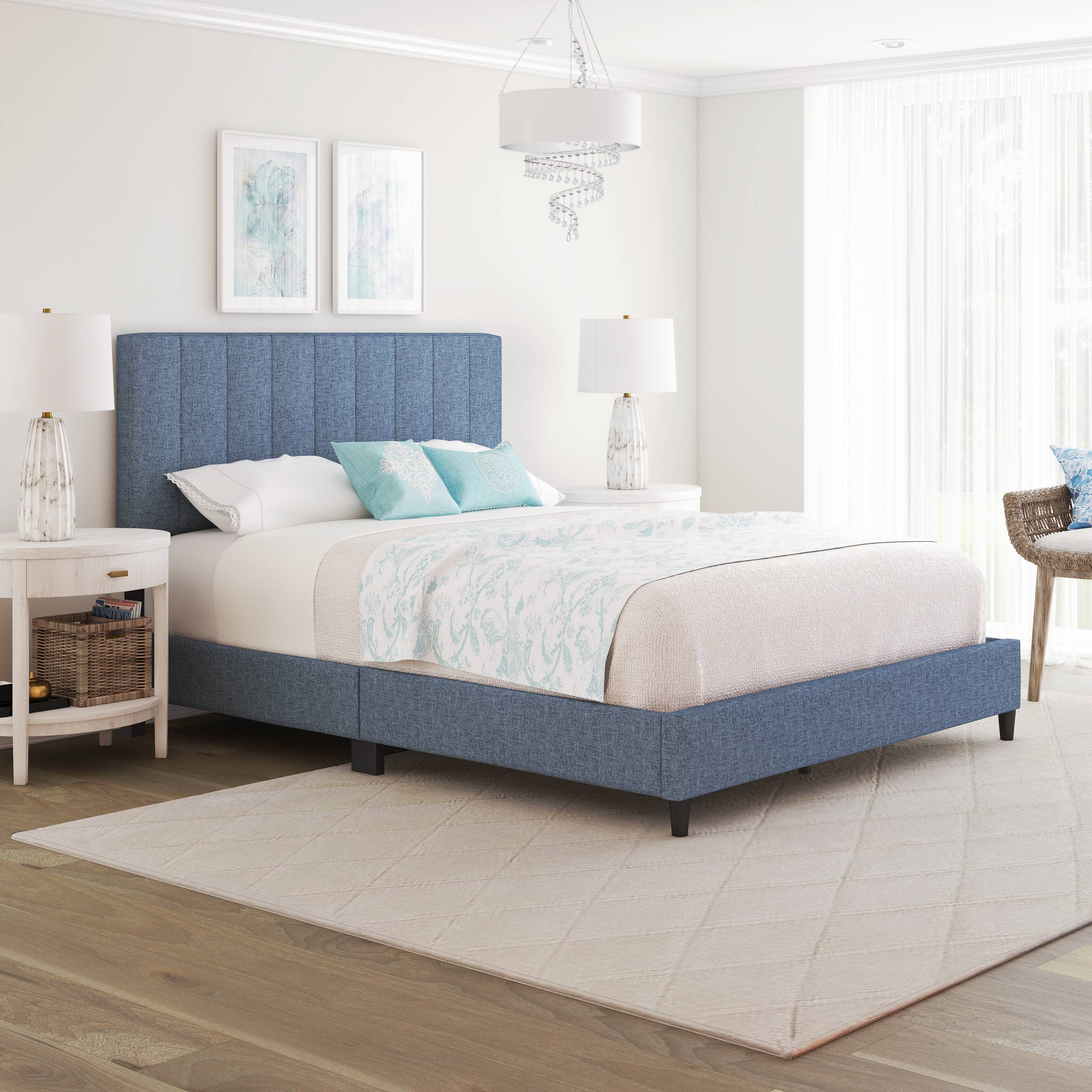 Alt View 5. Boyd Sleep - Leah Upholstered Platform Bed Frame, 13 Slat Support, No Box Spring Required, Full - Blue.