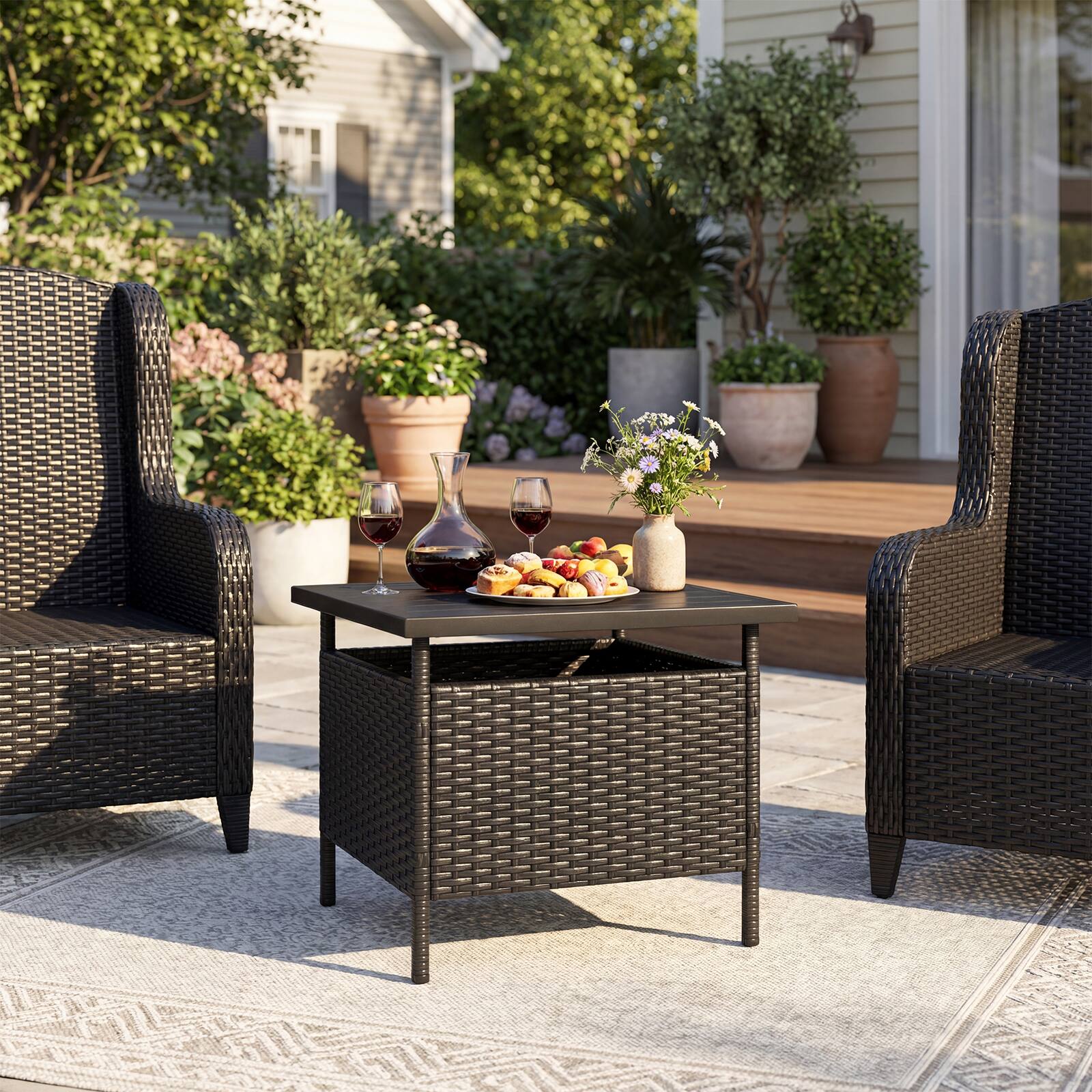 Alt View 3. Gymax - Gymax 22'' Patio Rattan Square Side End Table Garden Bistro Umbrella Stand Table W/Hole Black - Black.