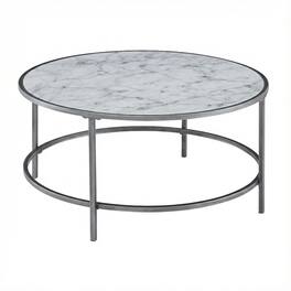 FurniFact - Coffee Table with Silver Frame Metal Tube Design - White Faux Marble