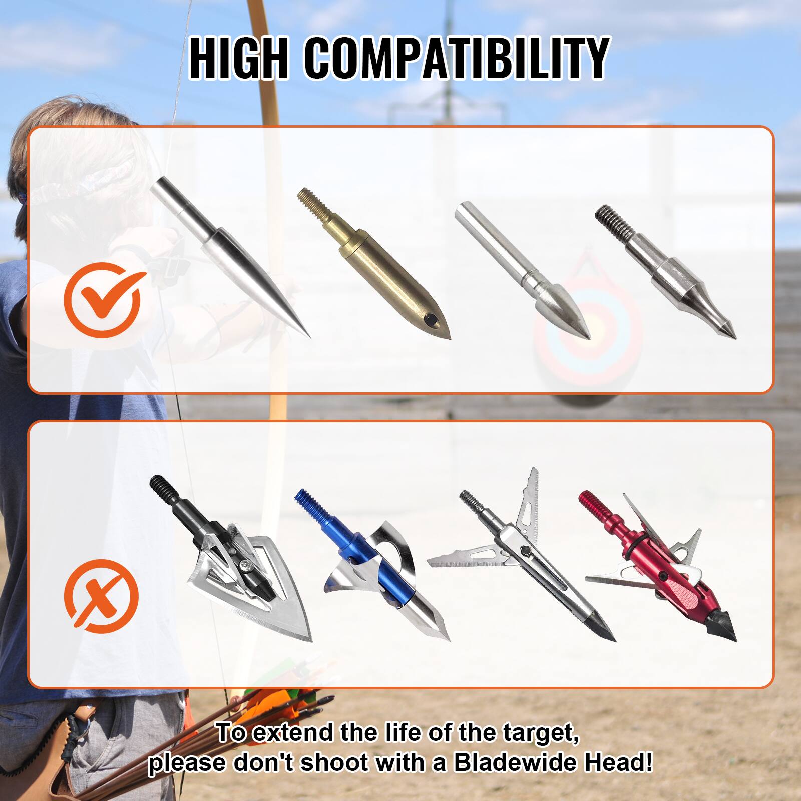 HIGH COMPATIBILITY

To extend the life of the target, please don't shoot with a BladeWide Head!