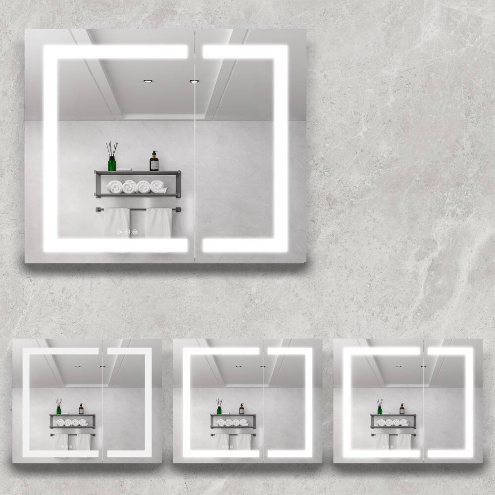 Alt View 6. Boyel Living - 36x30 Inch Medicine Cabinet with LED Vanity Mirror Double Door Anti Fog Recessed or Surface Mount - Silver.