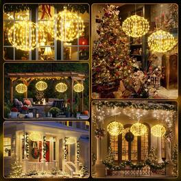 RTMB - 2-Pack 12" Connectable Christmas Ball Lights, Hanging Globe Decorations with 8 Lighting Modes and Timer for Indoor/Outdo - White