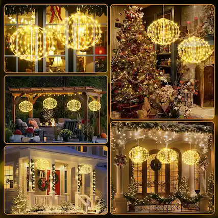 Front. RTMB - 2-Pack 12" Connectable Christmas Ball Lights, Hanging Globe Decorations with 8 Lighting Modes and Timer for Indoor/Outdo - White.