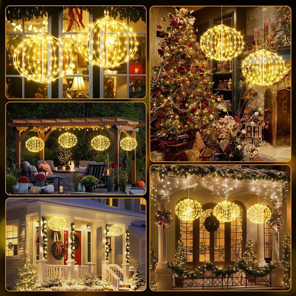 Front. RTMB - 2-Pack 12" Connectable Christmas Ball Lights, Hanging Globe Decorations with 8 Lighting Modes and Timer for Indoor/Outdo - ‎White.