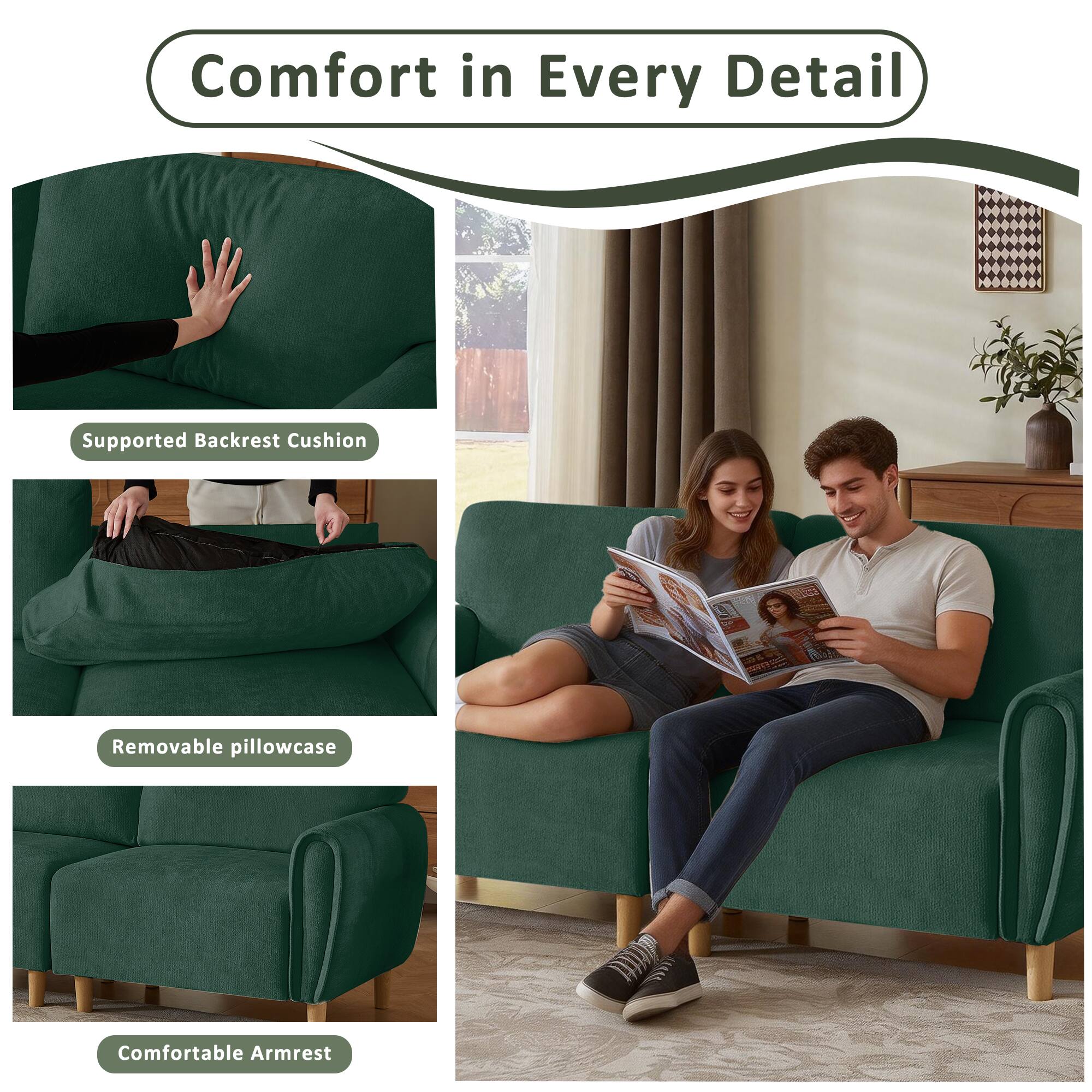 Electra Tech Xpress Modern Chenille Upholstered Couch, Large Loveseat ...