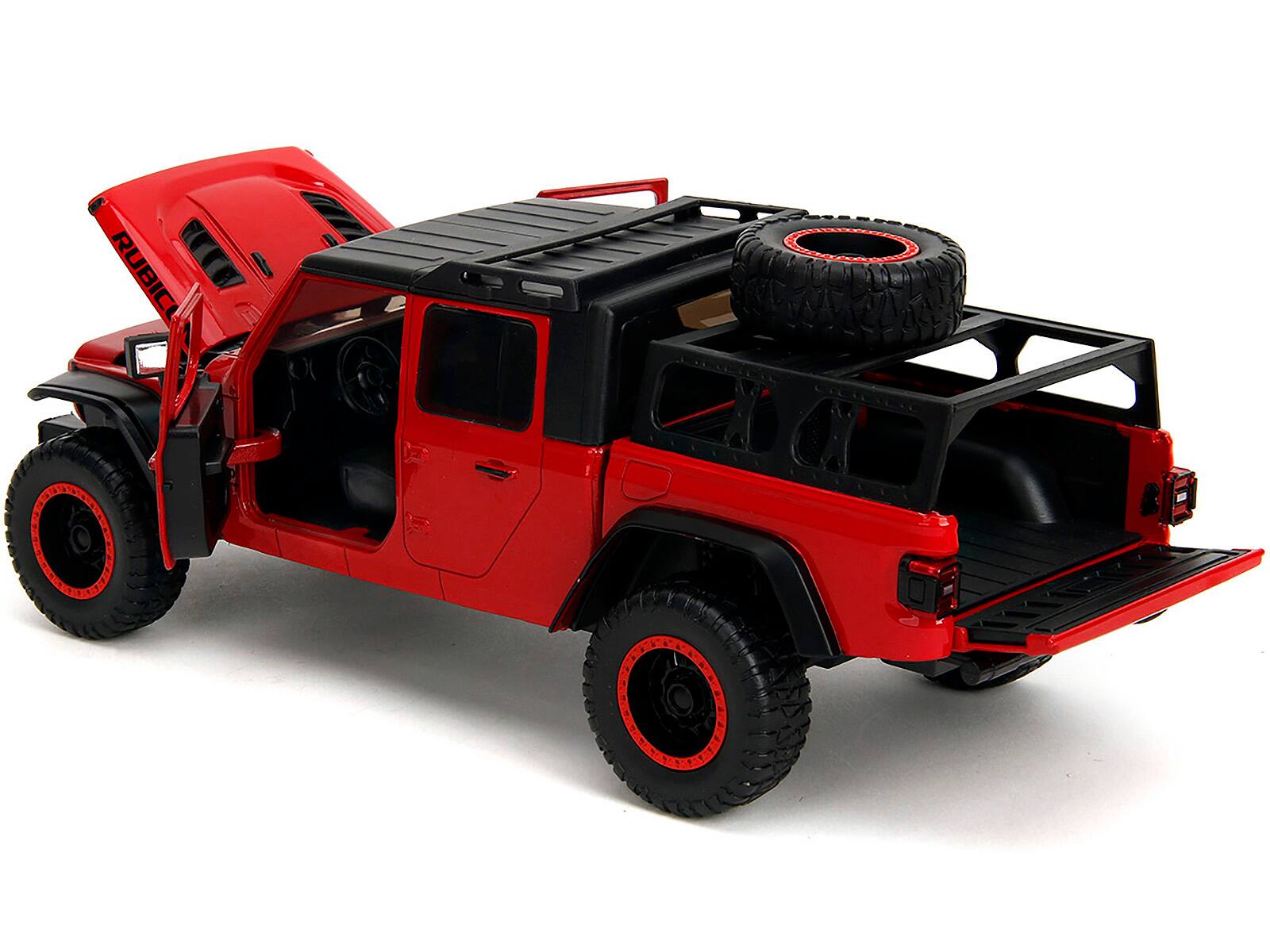 Alt View 1. Jada - 2020 Jeep Gladiator Rubicon Pickup Truck Red with Black Top and Extra Wheels "Just Trucks" Series 1/24 - Red And Black.