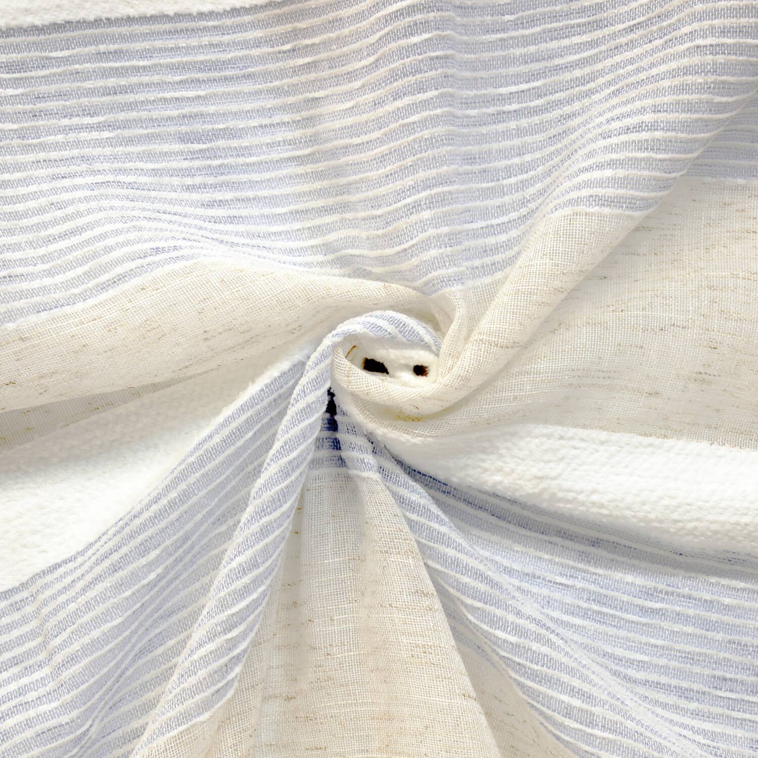 Left. Commonwealth Home Fashions - Habitat 100% Polyester Nathan Stripe Sheer Faux Linen Dual Header Curtain Panel 52" x 63" Blue - Blue.