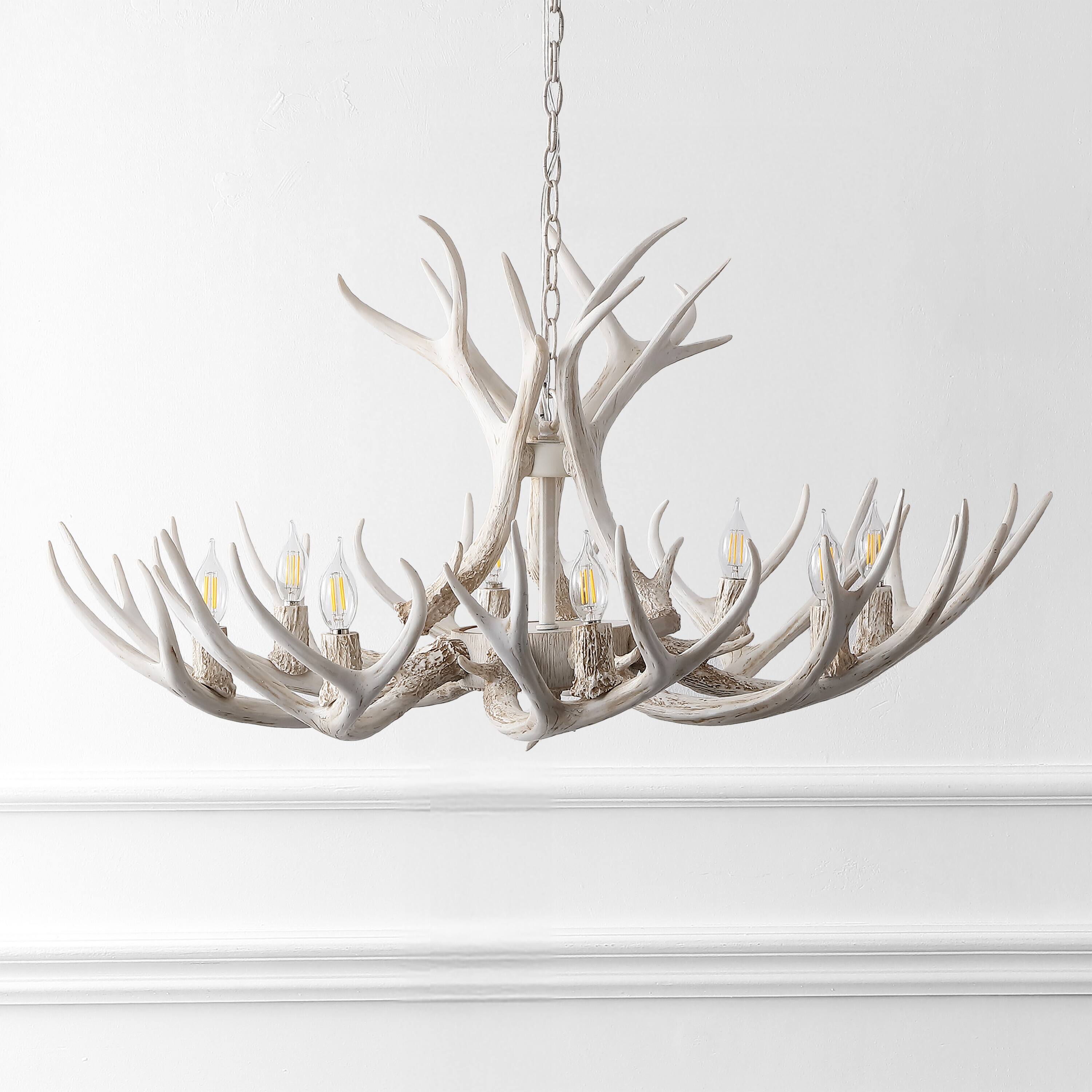 Alt View 5. Jonathan Y - Eldora 36" 8-Light Rustic Farmhouse Adjustable Resin Antler LED Chandelier, Beige - Beige.
