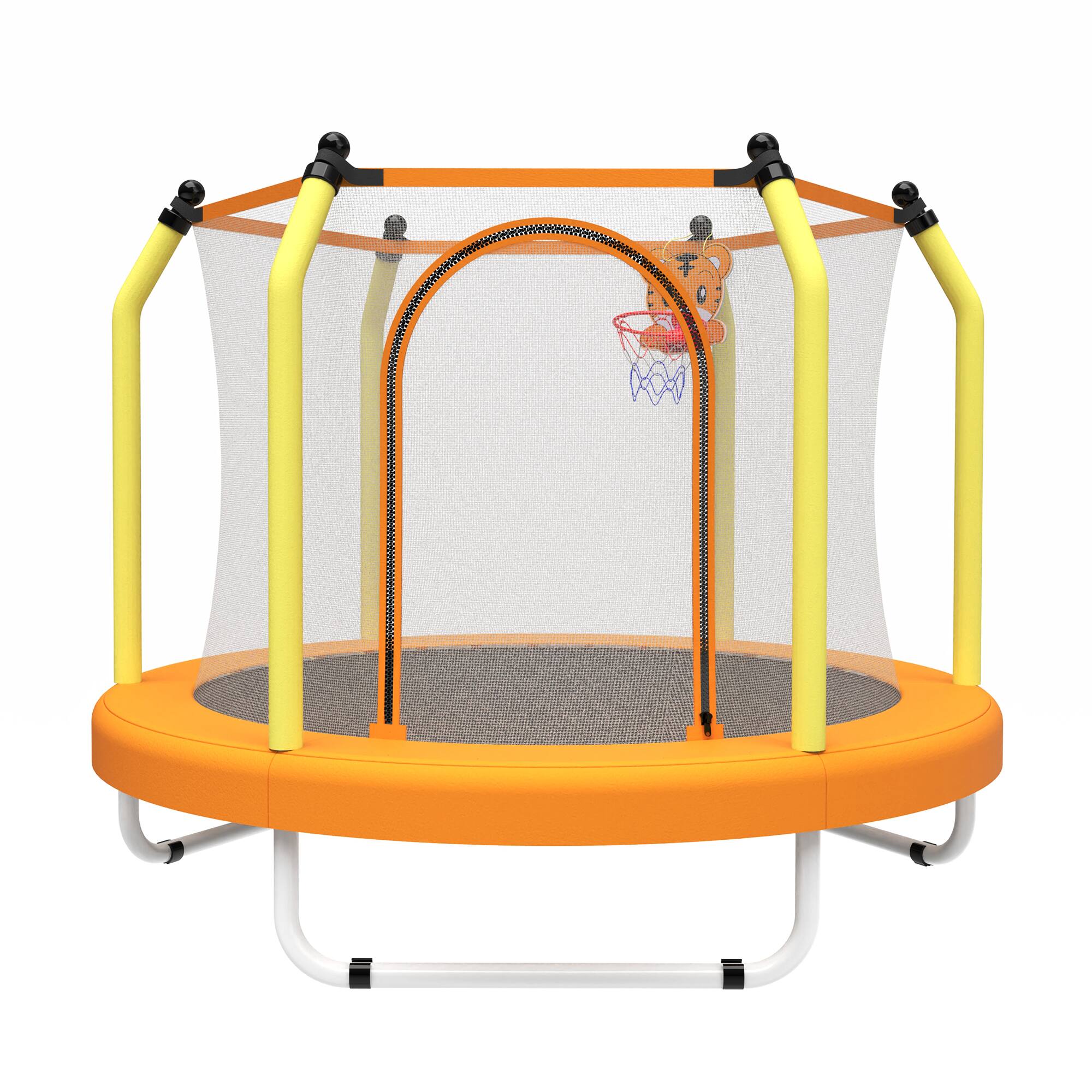 Alt View 9. Ecooso - 55-Inch Small Trampoline with Safety Enclosure and Basketball Hoop, Indoor and Outdoor Use - Yellow.