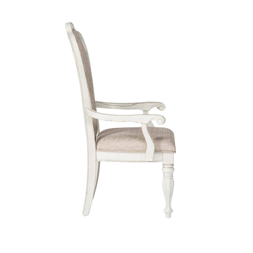 Angle. Liberty Furniture Industries - Magnolia Manor Splat Back Upholstered Arm Chair (RTA) in Antique White - White.
