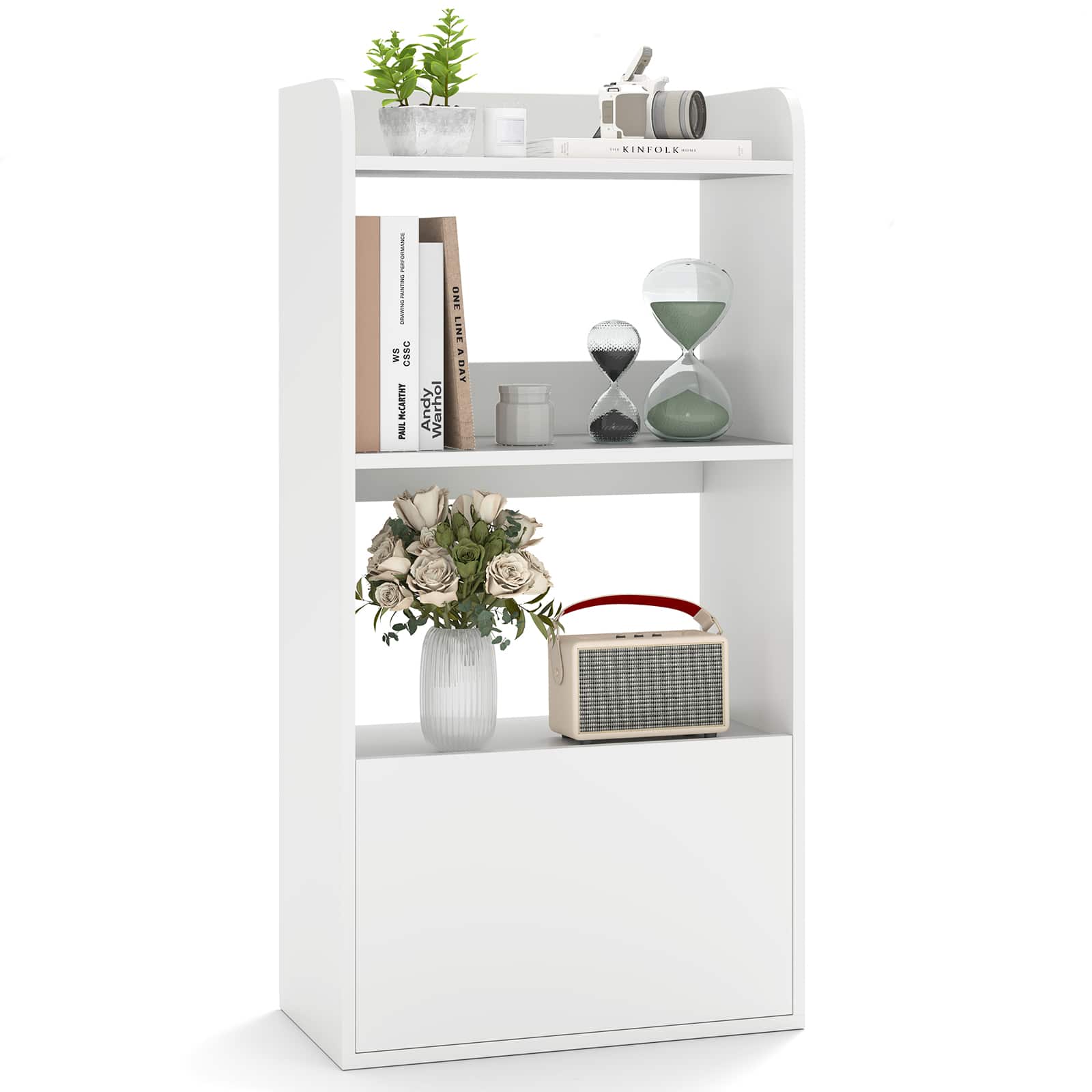 Gymax - Bookcase w/ Drawer 3-Tier Open Shelf Anti-Toppling Kits for Living Room - White