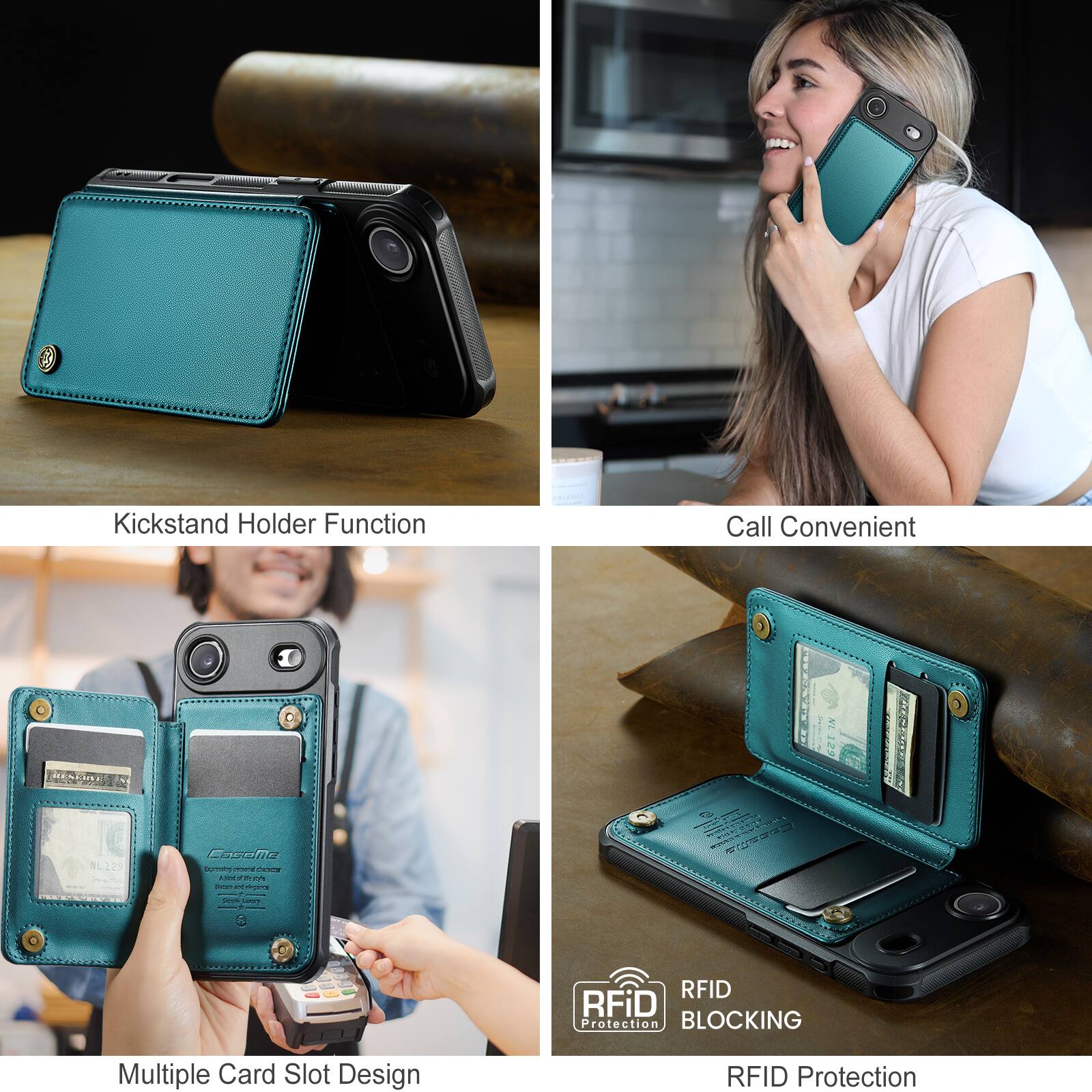 Kickstand Holder Function  
Call Convenient  
Multiple Card Slot Design  
RFID Protection