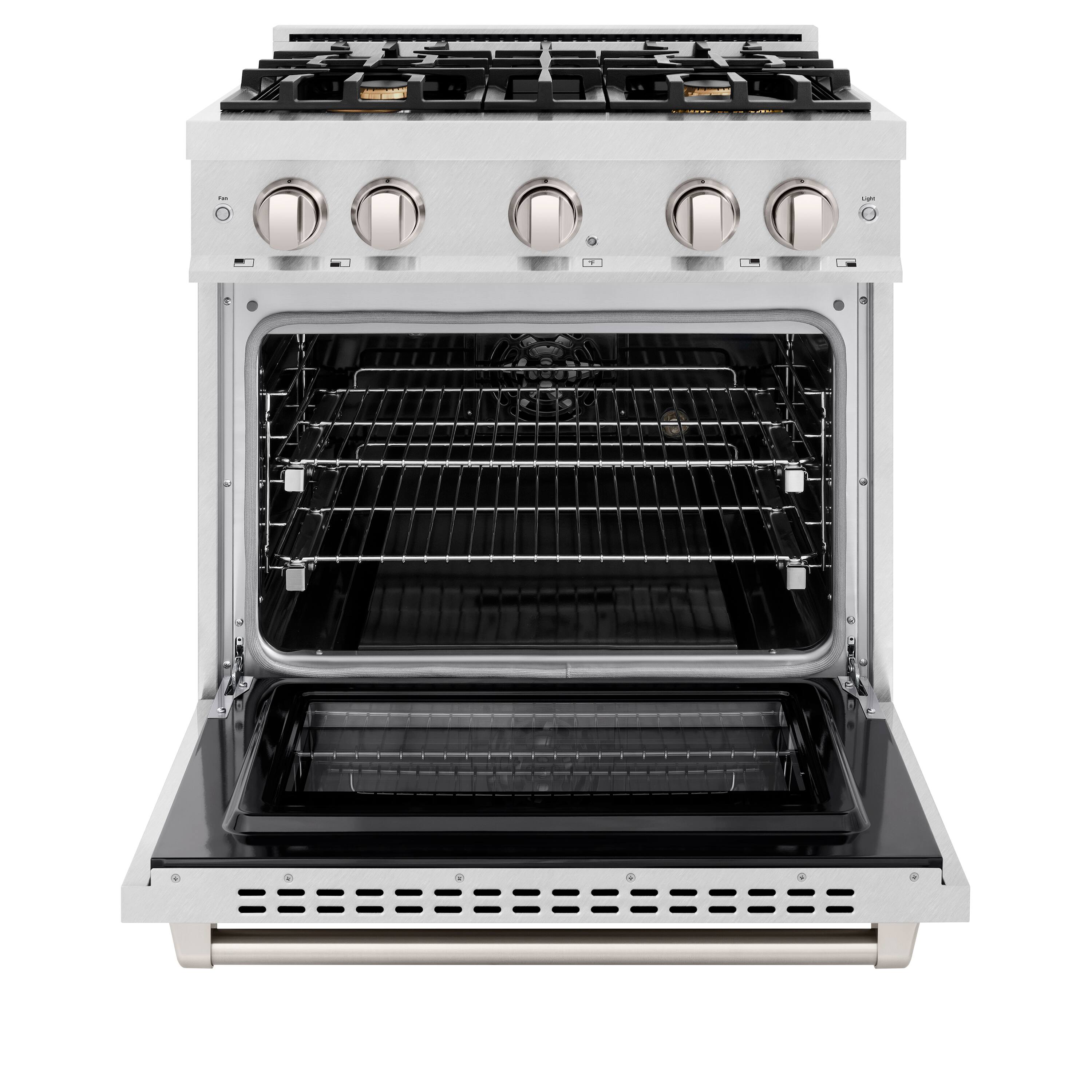 Alt View 1. ZLINE - ZLINE 30 in. Select Dual Fuel Satin Steel Range w/ 4 Brass Burners & Convection Oven (HDRS-BR-30) - Stainless Steel.