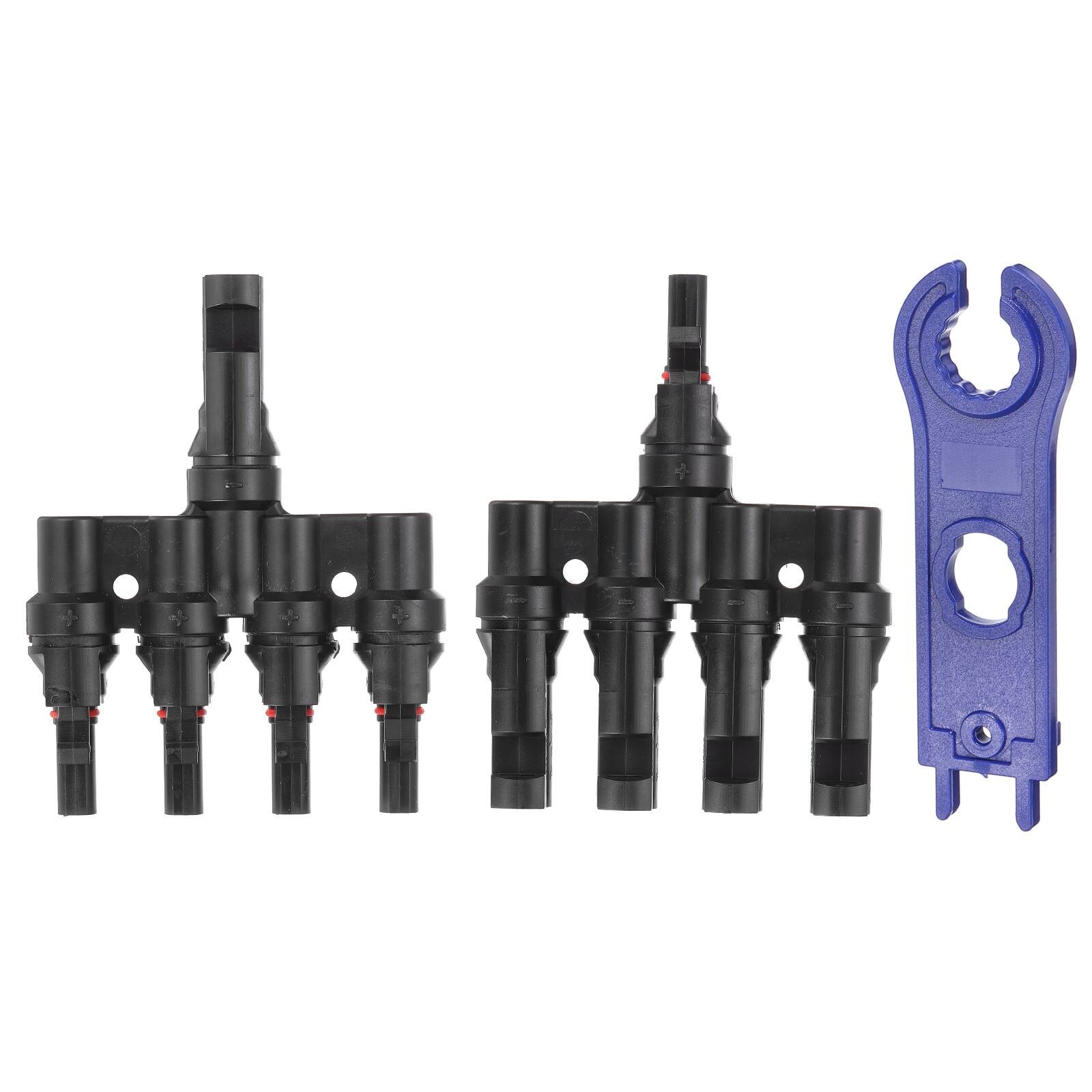 Unique Bargains - A Pair T-Shaped Branch Connector 1 to 4 Male/Female 1000V Flat Head Spanner for Solar Panel Cables - Black