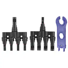 Unique Bargains - A Pair T-Shaped Branch Connector 1 to 4 Male/Female 1000V Flat Head Spanner for Solar Panel Cables - Black