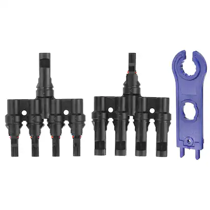 Front. Unique Bargains - A Pair T-Shaped Branch Connector 1 to 4 Male/Female 1000V Flat Head Spanner for Solar Panel Cables - Black.
