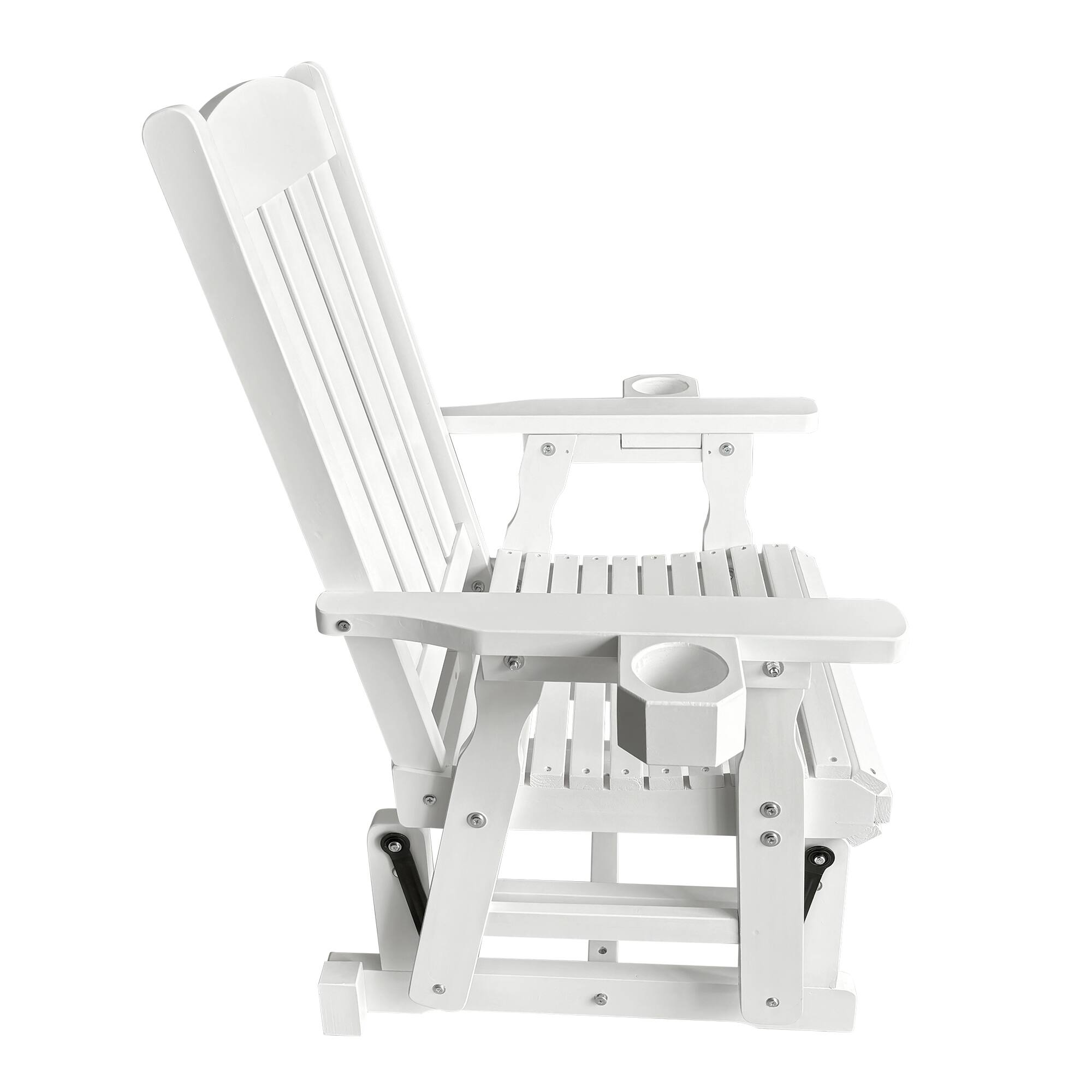 Left. Fortune Candy - Wooden Patio Glider with High Back and Deep Contoured Seat, Solid Fir Wood, Heavy Duty 600 LBS for Porch Yard Garden - White.