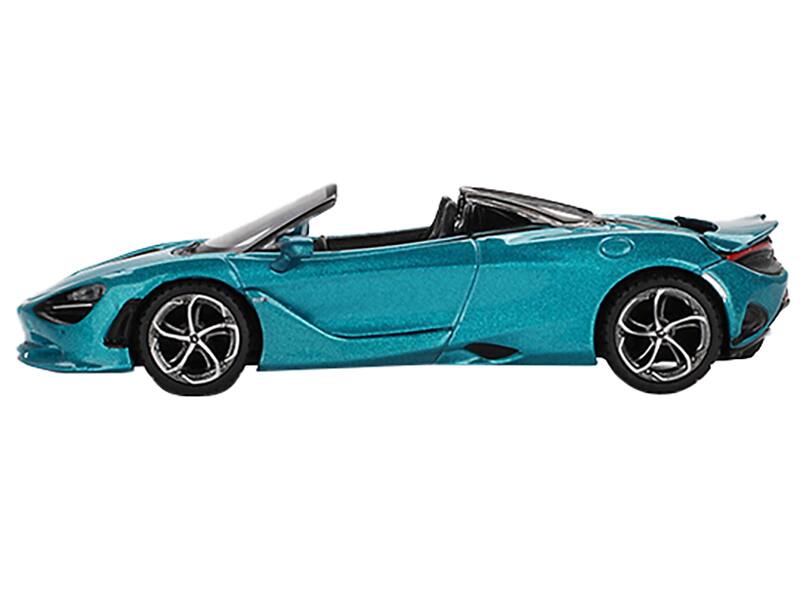 Angle. Mini GT - McLaren 750S Spider Belize Blue Metallic Limited Edition 1/64 Diecast Model Car by Mini GT - Blue Metallic.