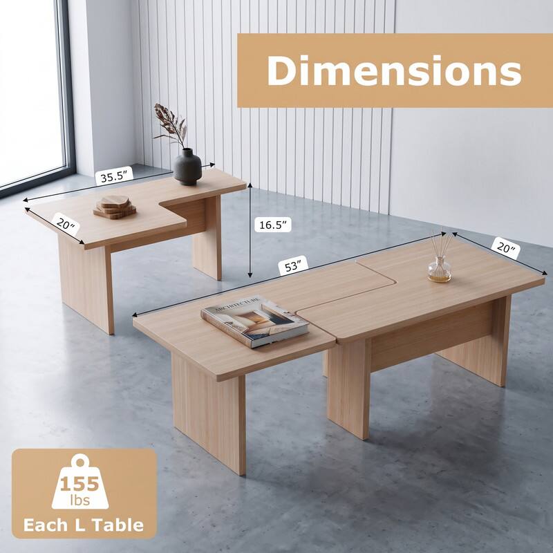 Dimensions
35.5"
20"
16.5" x 53"
20"
155 lbs Each L Table