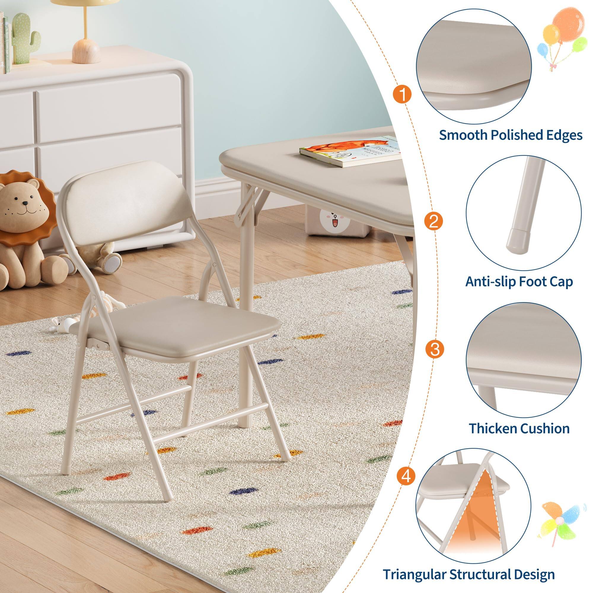 1. Smooth Polished Edges  
2. Anti-slip Foot Cap  
3. Thickened Cushion  
4. Triangular Structural Design