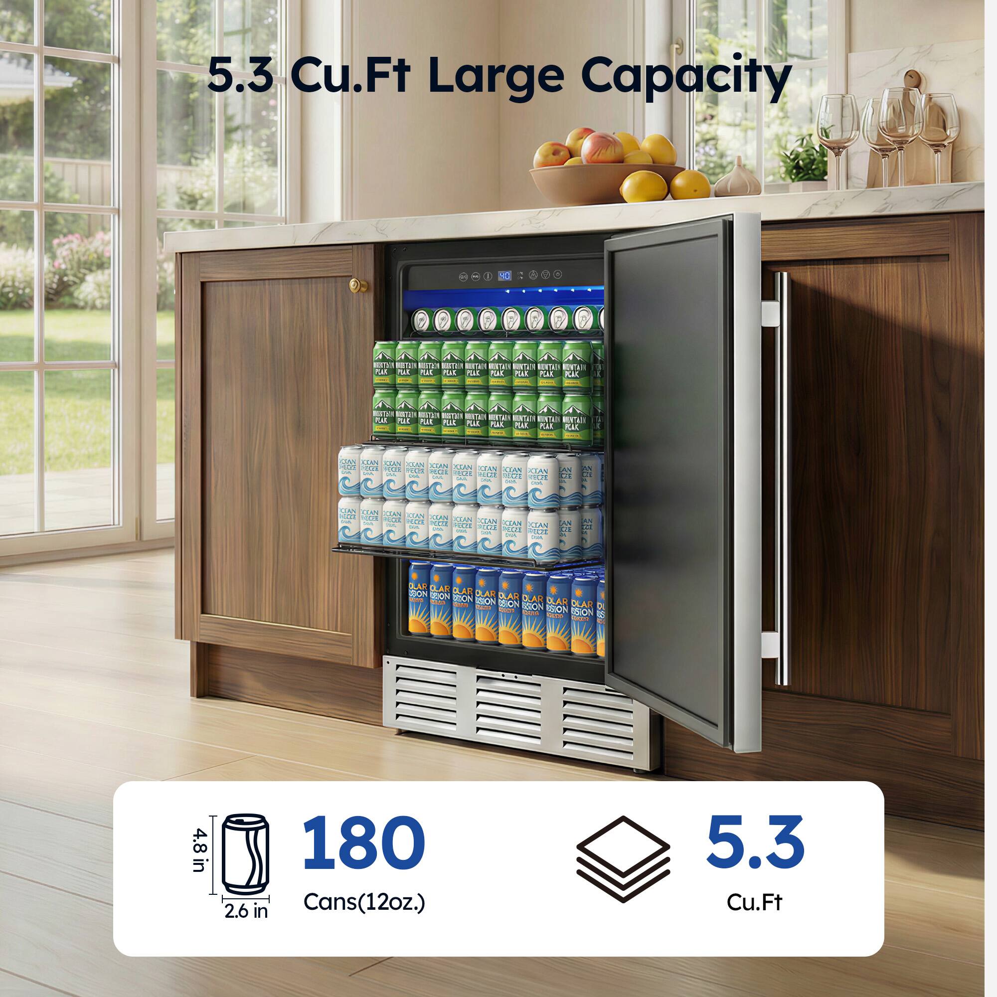 5.3 Cu.Ft Large Capacity

180 Cans(12oz.)

5.3 Cu.Ft