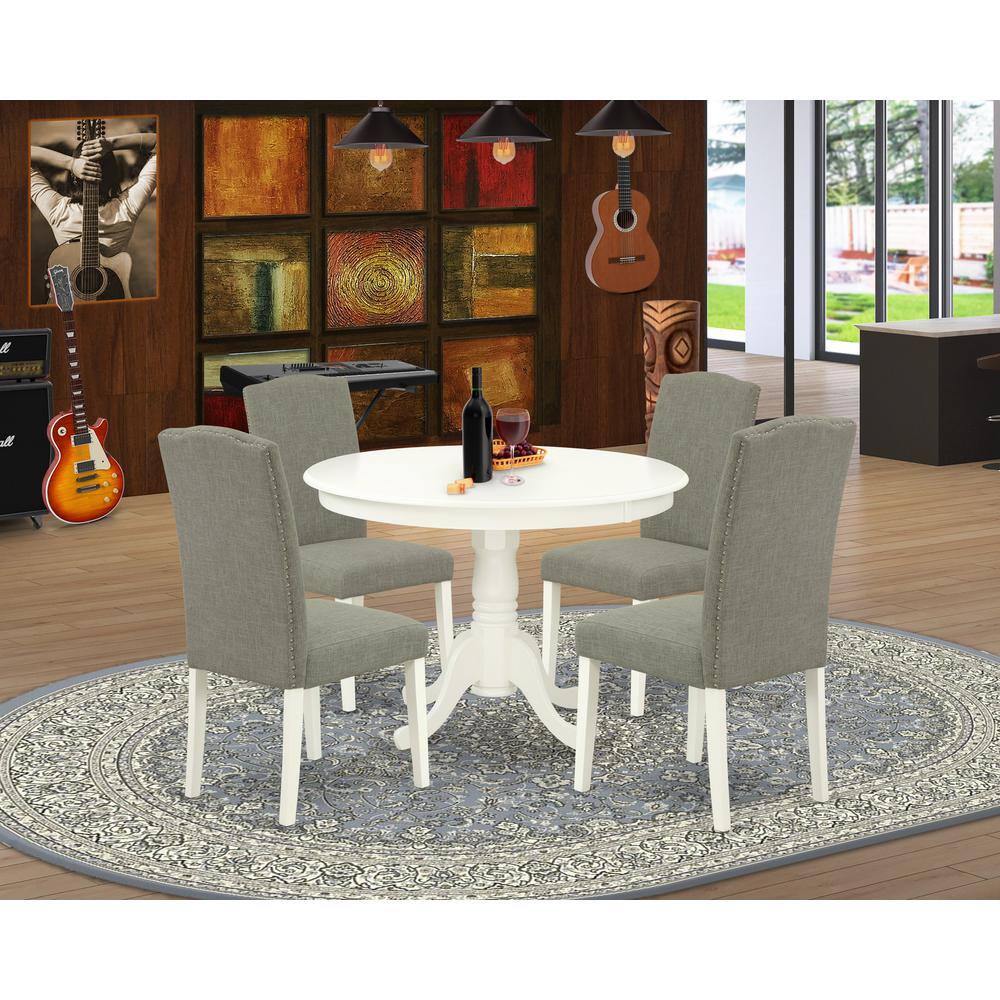 Left. East West Furniture - Dining Room Set Linen White - Brown.