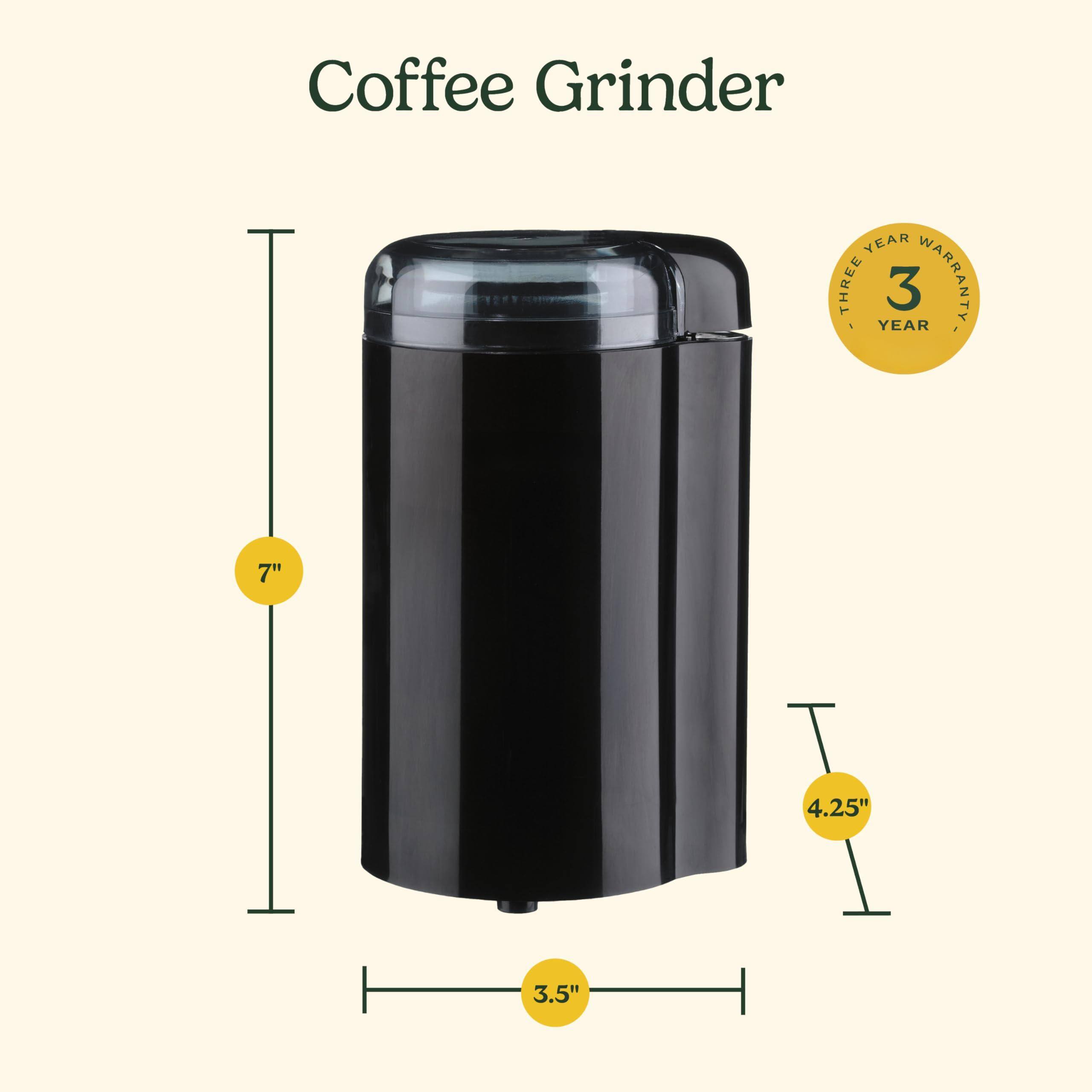 Coffee Grinder

- 3 YEAR WARRANTY
- 7" (height)
- 4.25" (width)
- 3.5" (depth)