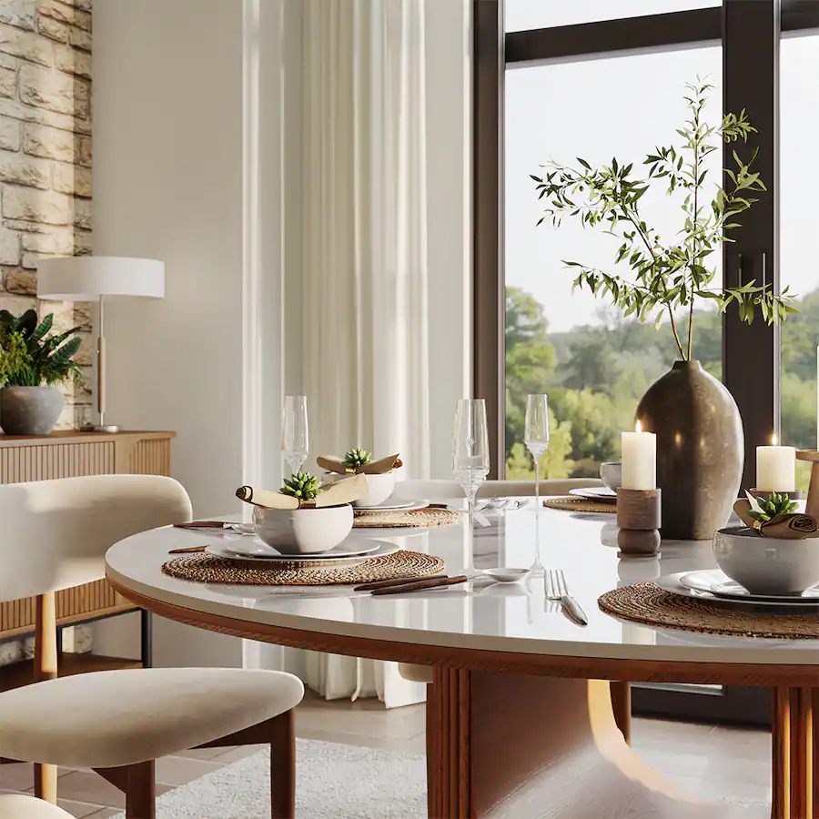 POVISON Modern 47" Round Dining Table for 4 Sintered Stone Walnut ...