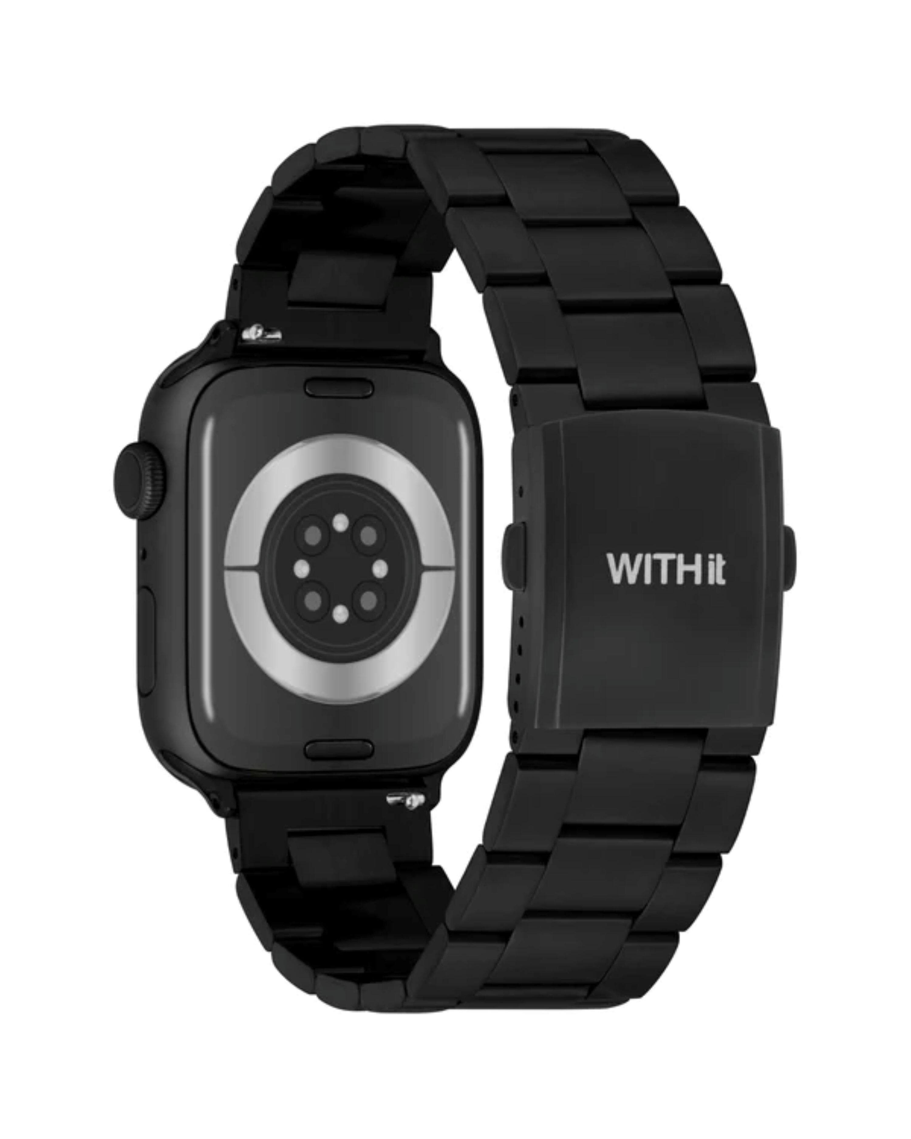 Angle. WITHit - Titanium Band with Easy-Removable Links – Fits 42mm (Series 1–3), 44/45/46mm, SE 3 44mm & Ultra (1–3) - Black.