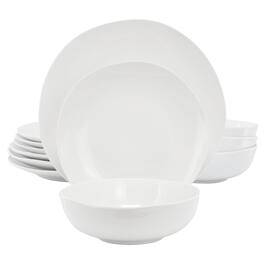 Gibson - Home Aspen Drift 12 Piece Organic Round Ceramic Dinnerware Set - White