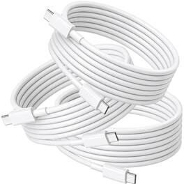 Qixxronics - USB-C to USB-C Charging & Data Sync Cable 3-Pack 6FT for iPhone 16/15/17, iPad, MacBook, Samsung Galaxy, Tablets, Laptop - White