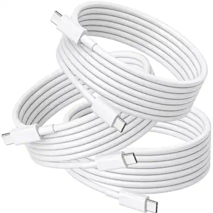 Front. Qixxronics - USB-C to USB-C Charging & Data Sync Cable 3-Pack 6FT for iPhone 16/15/17, iPad, MacBook, Samsung Galaxy, Tablets, Laptop - White.