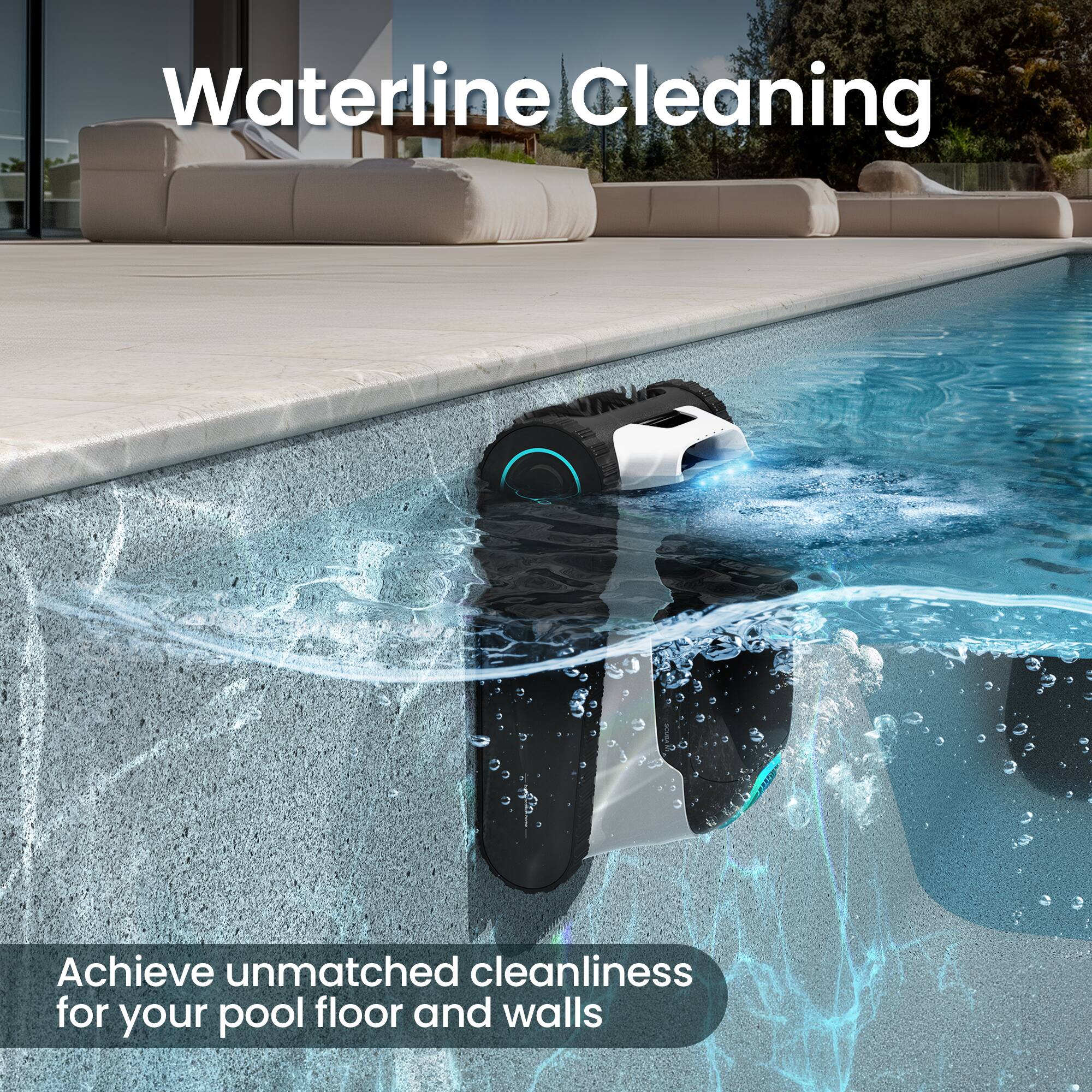 Waterline Cleaning  
Achieve unmatched cleanliness for your pool floor and walls