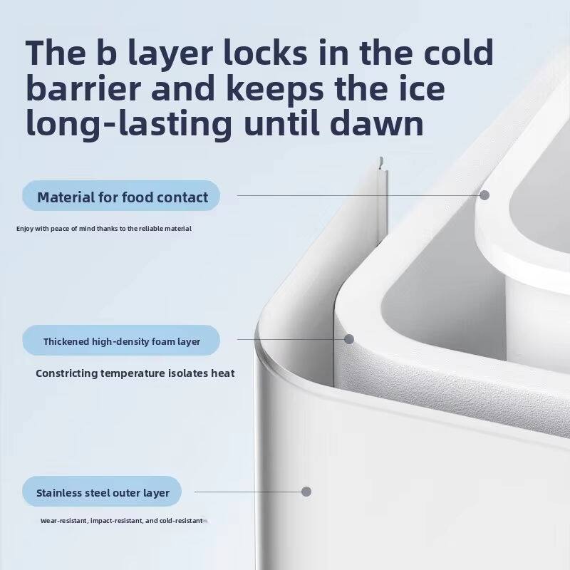 The b layer locks in the cold barrier and keeps the ice long-lasting until dawn

Material for food contact
Enjoy with peace of mind thanks to the reliable material

Thickened high-density foam layer
Constricting temperature isolates heat

Stainless steel outer layer
Wear-resistant, impact-resistant, and cold-resistant