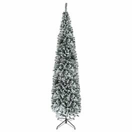 RYHNUYNE - 9 Ft Unlit Snow Flocked Slim Artificial Christmas Tree With 1014 Tips, Metal Stand Narrow Holiday Home Decor - Green