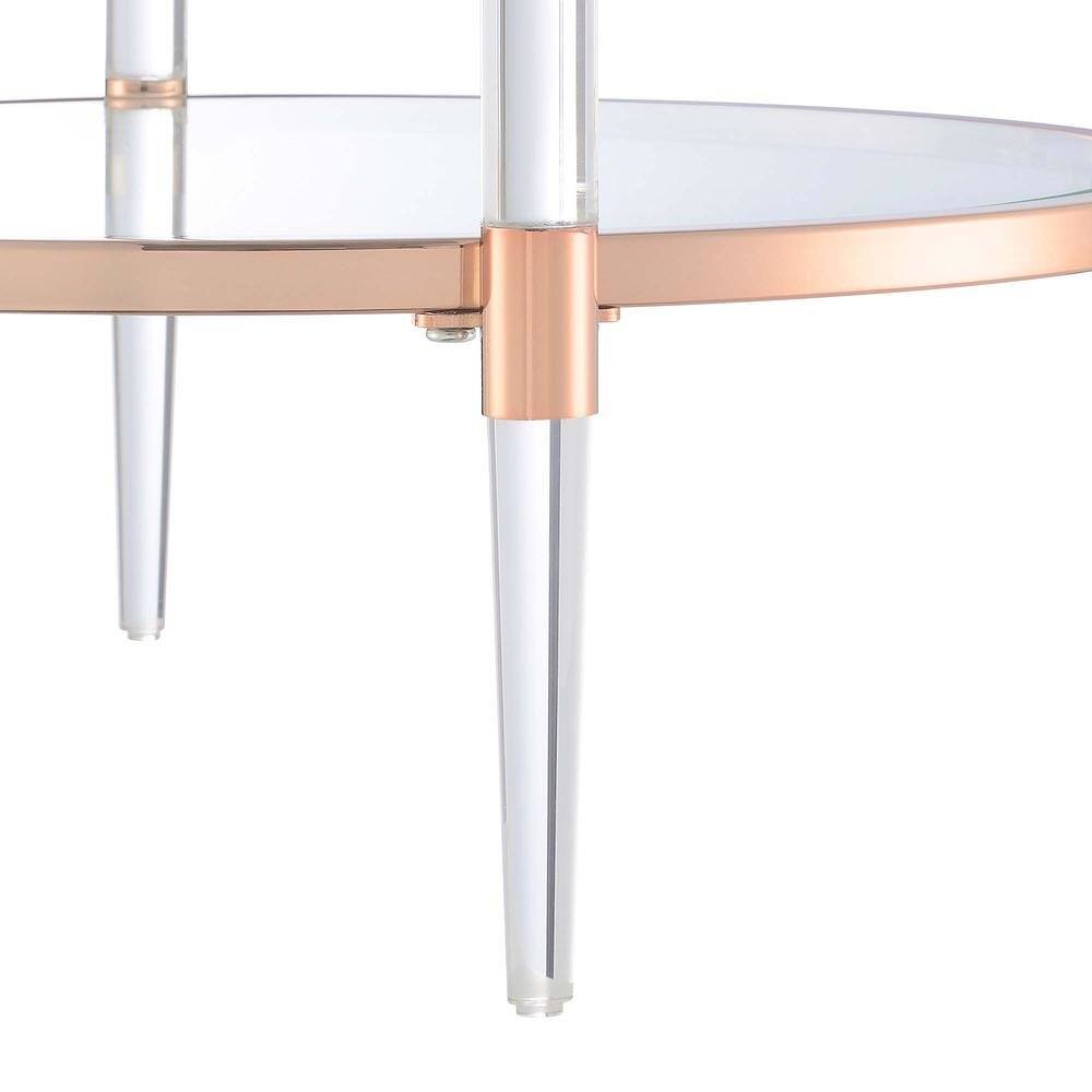 Angle. FurniFact - End Table with 2 Glass Tiers, Acrylic Legs, Contemporary Style in Rose Gold - Rose Gold.