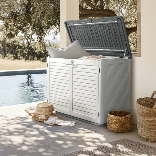 Alt View 7. Winado - 235 Gallon Portable Storage Box, Containers with Lockable Lid for Indoor Outdoor Garden Balcony Yard Patio Furniture - Gray & White.