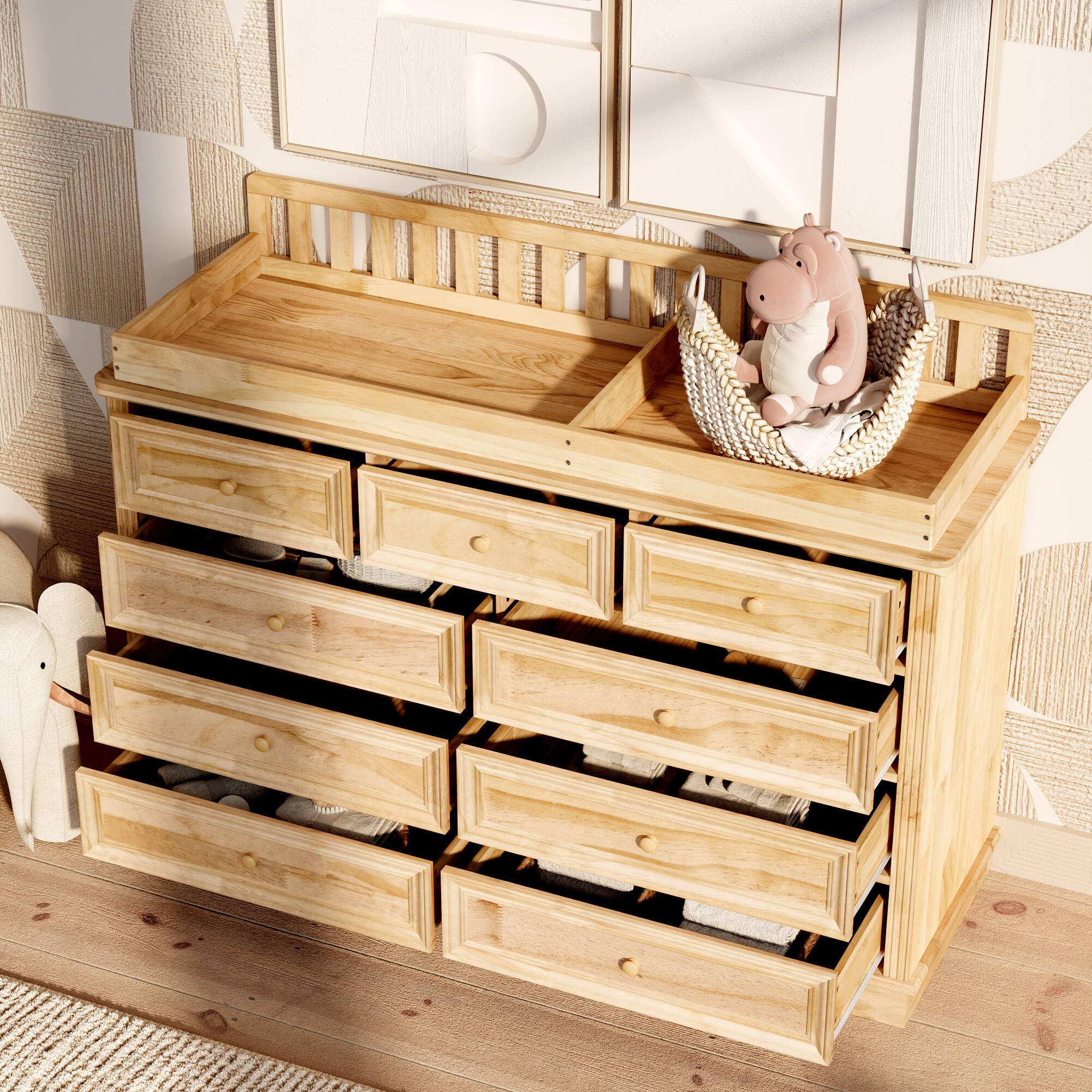 Left. Homsee - Solid Wood Baby Changing Table Dresser with Anti-Tip Kit, 90% Wood Construction and Smooth Drawers - Wooden.