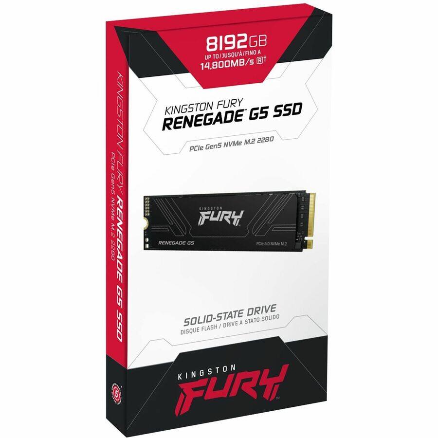 KINGSTON FURY RENEGADE G5 SSD  
PCle Gen5 NVMe M.2 2280  
8192GB  
UP TO 14,800MB/s  
SOLID-STATE DRIVE  
DISQUE FLASH  
DRIVE A STATO SOLIDO