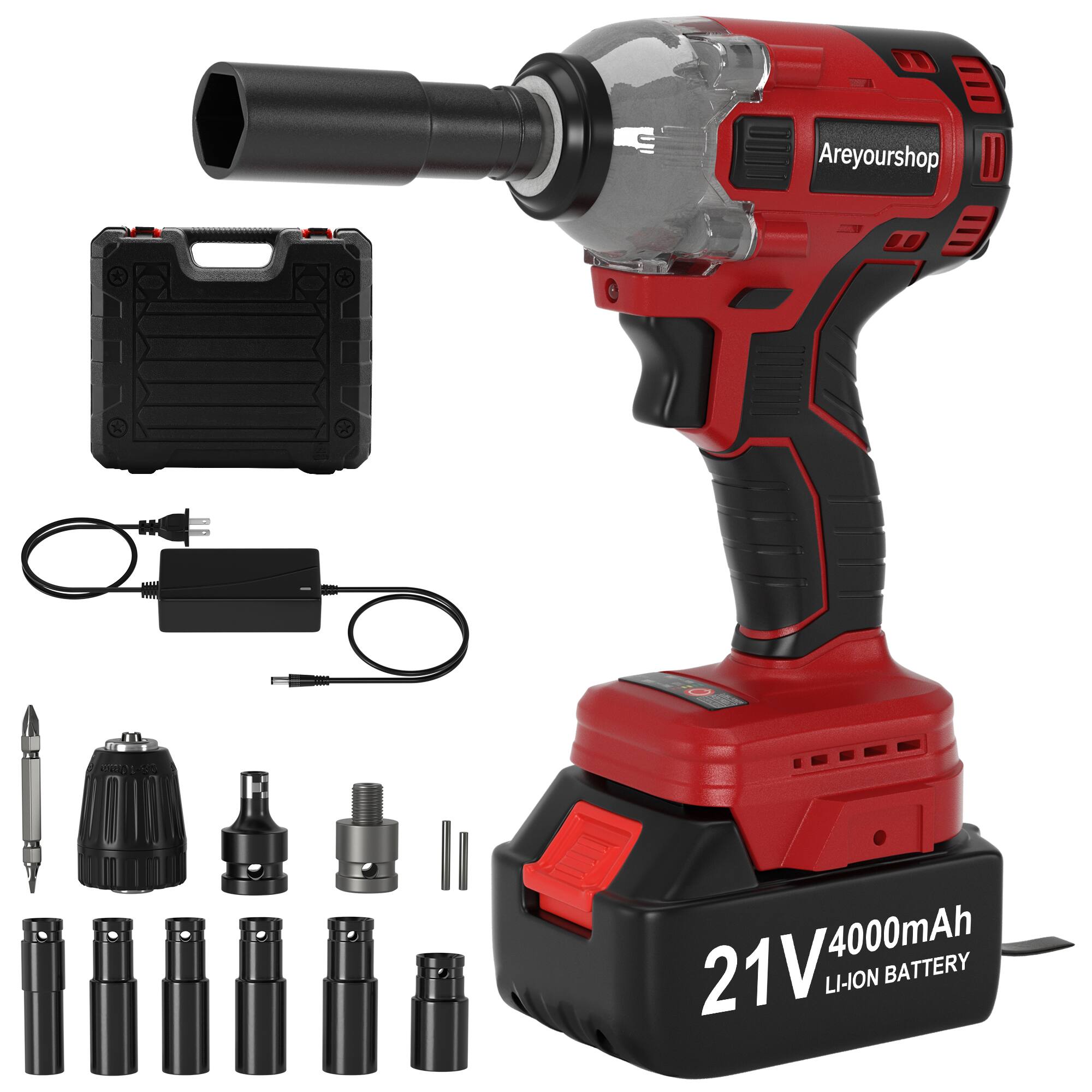 Topteng - 1/2" 21V Brushless Cordless Impact Wrench with a Battery & 6 Sockets - 260Nm Torque, 3300RPM, Electric Ratchet for Home