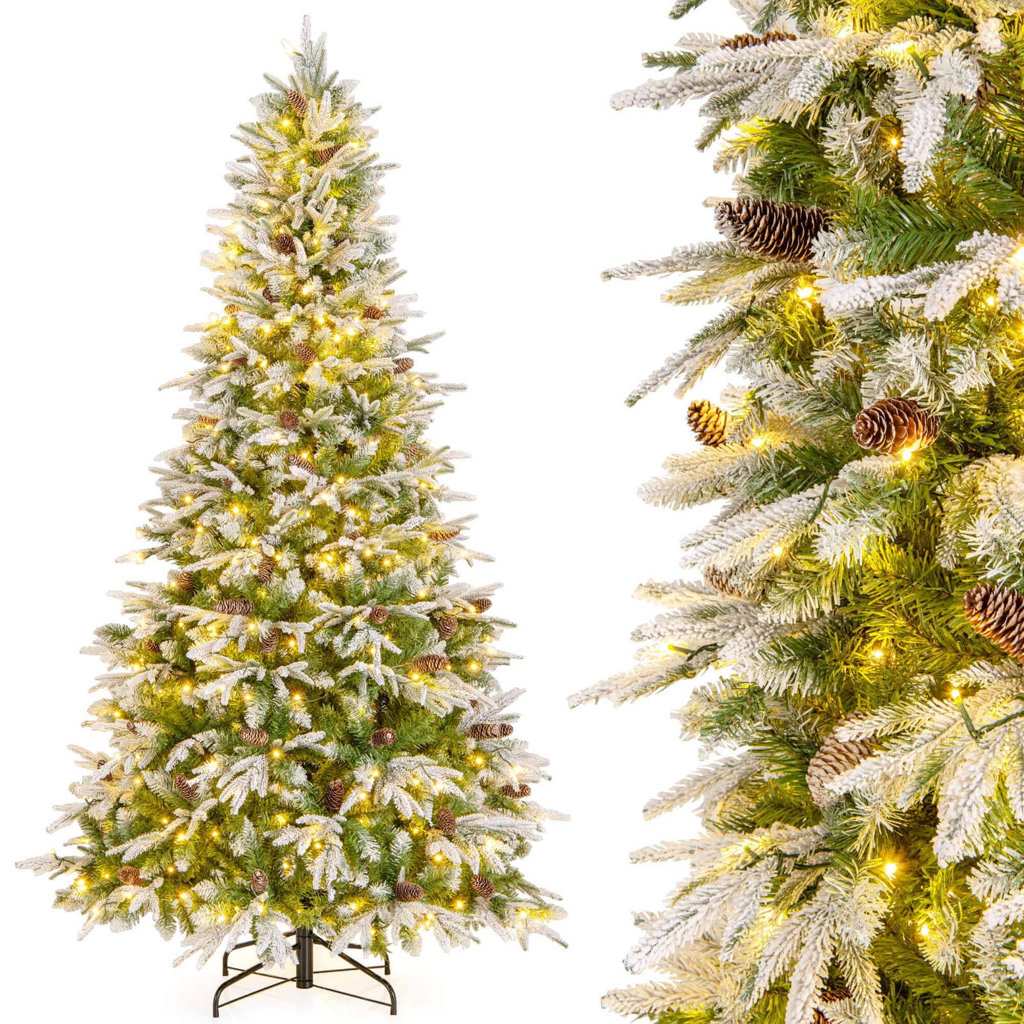 Alt View 9. Costway - Costway 7.5 FT Artificial Christmas Tree Hinged Xmas Tree with 1135 Branch Tips 470 Lights - Green,White.