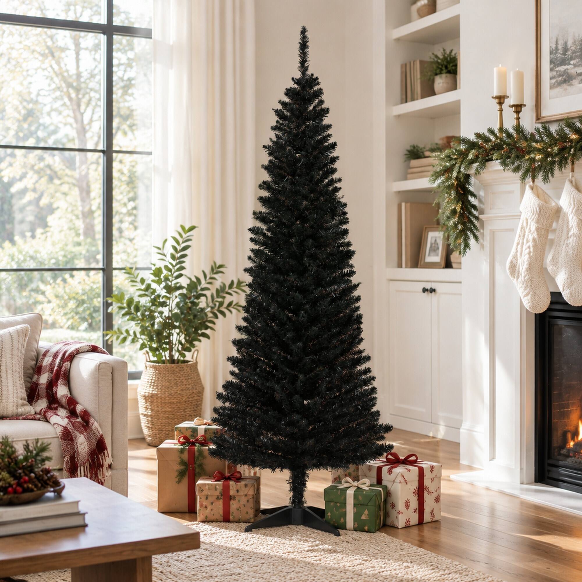 RYHNUYNE 5 Ft Slim Pencil Artificial Christmas Tree With 294 Realistic ...