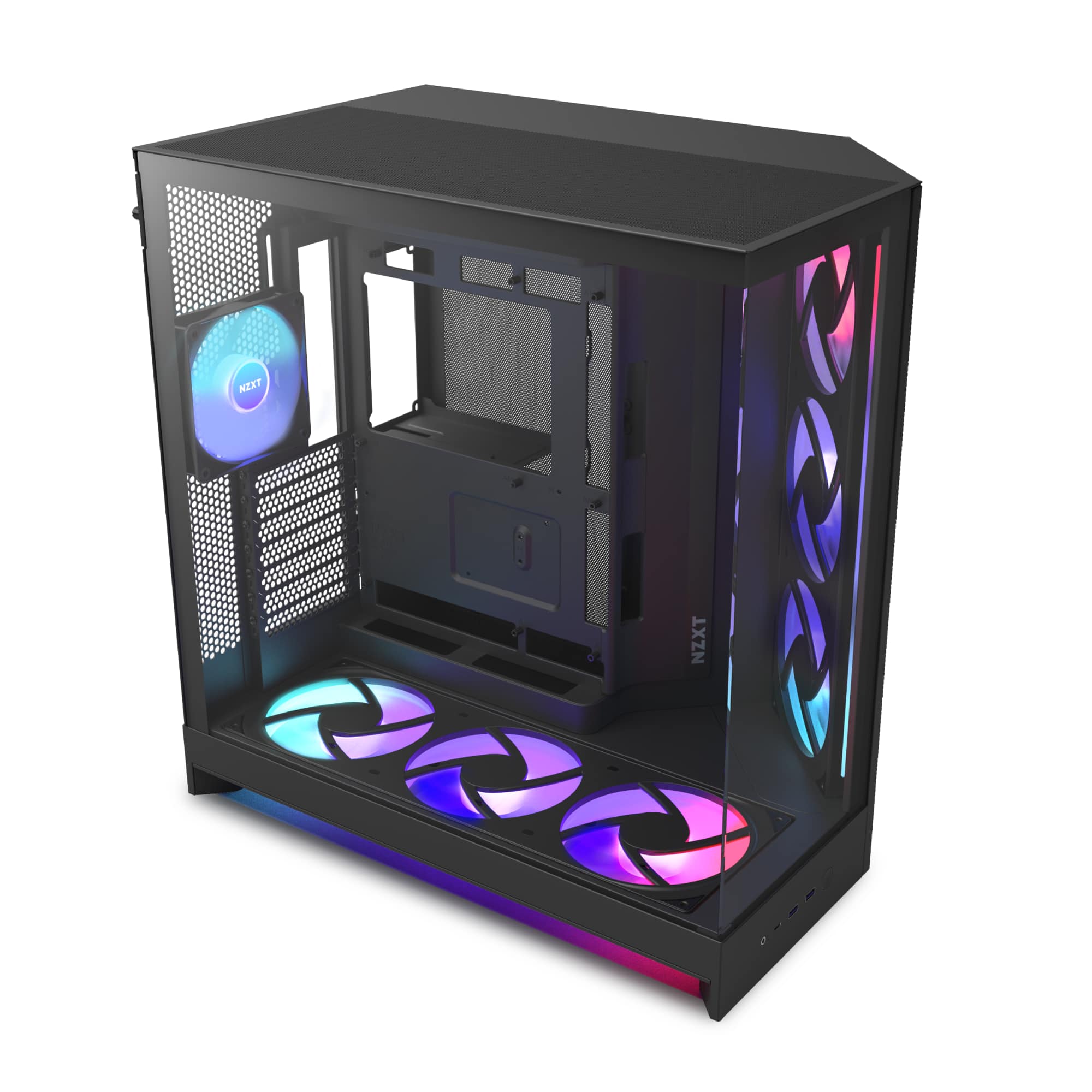 NZXT - H9 Flow+ RGB 2025 ATX Mid-Tower Dual-Chamber PC Case - Black - Front_Zoom