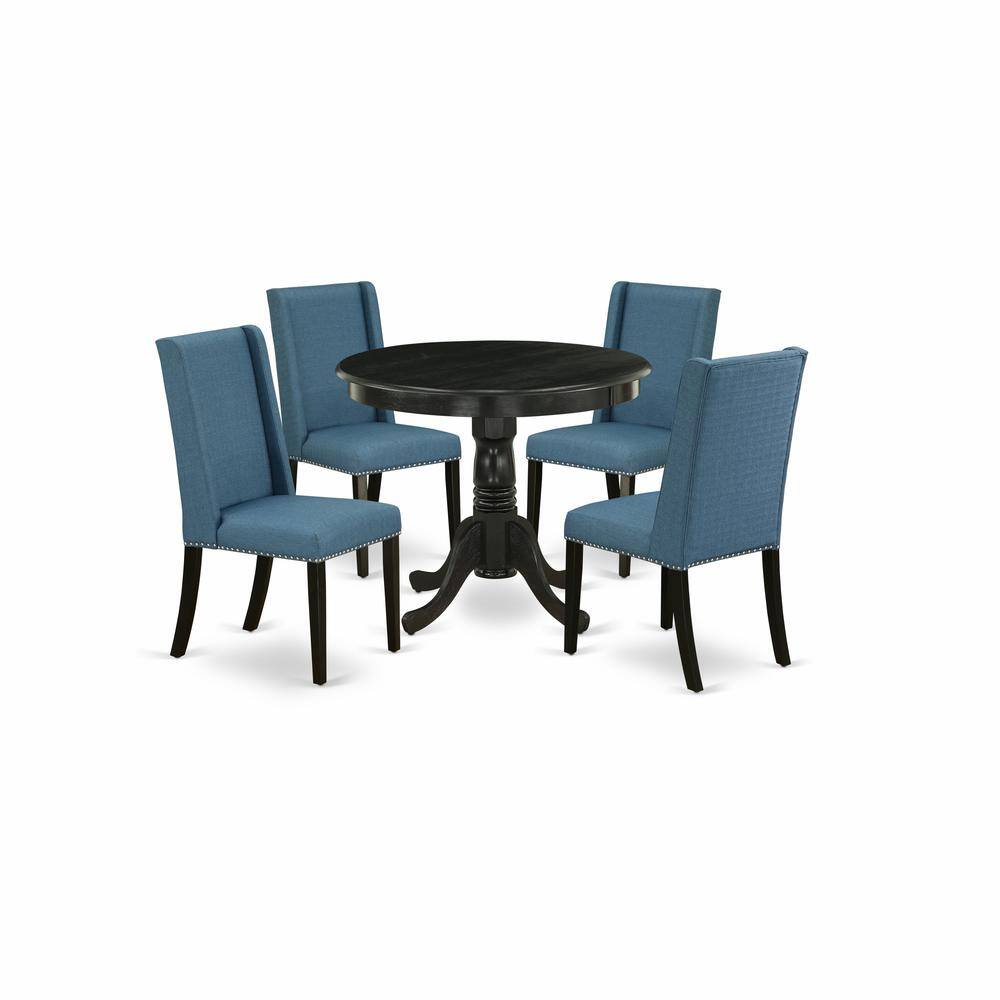 Back. East West Furniture - Dining Room Set Wirebrushed Black - Brown.